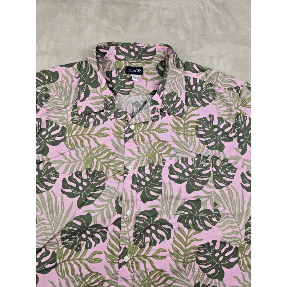 The Children's‎ Place Hawaiian Shirt Mens 3XL Pink Tropical Leaf Print Cotton